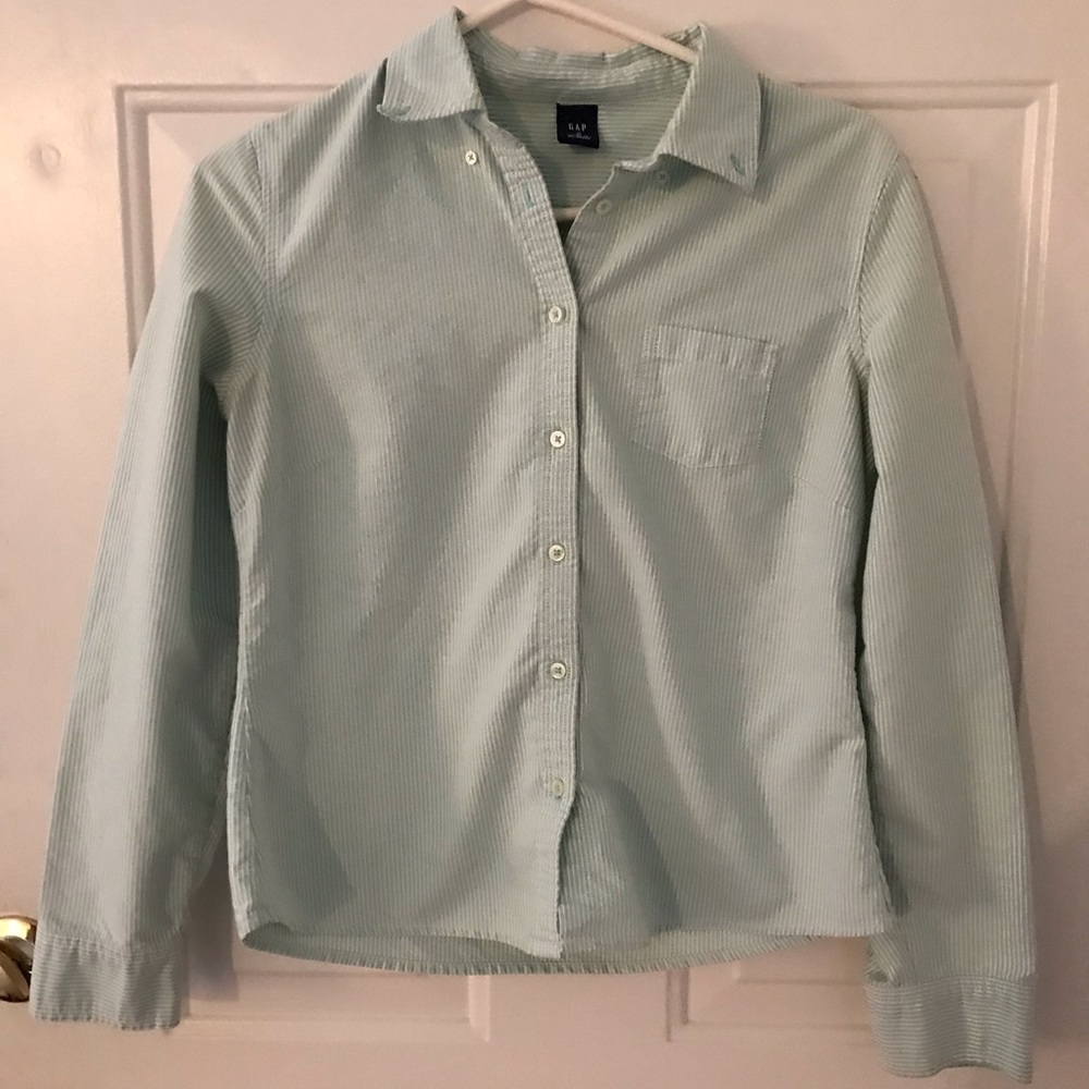 Medium Gap Green/White Striped Button Down Shirt - image 1